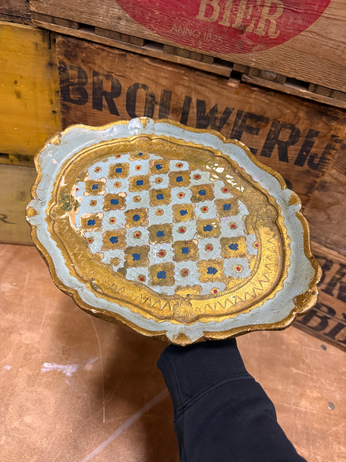 Florentine dienblad mintblauw en goud