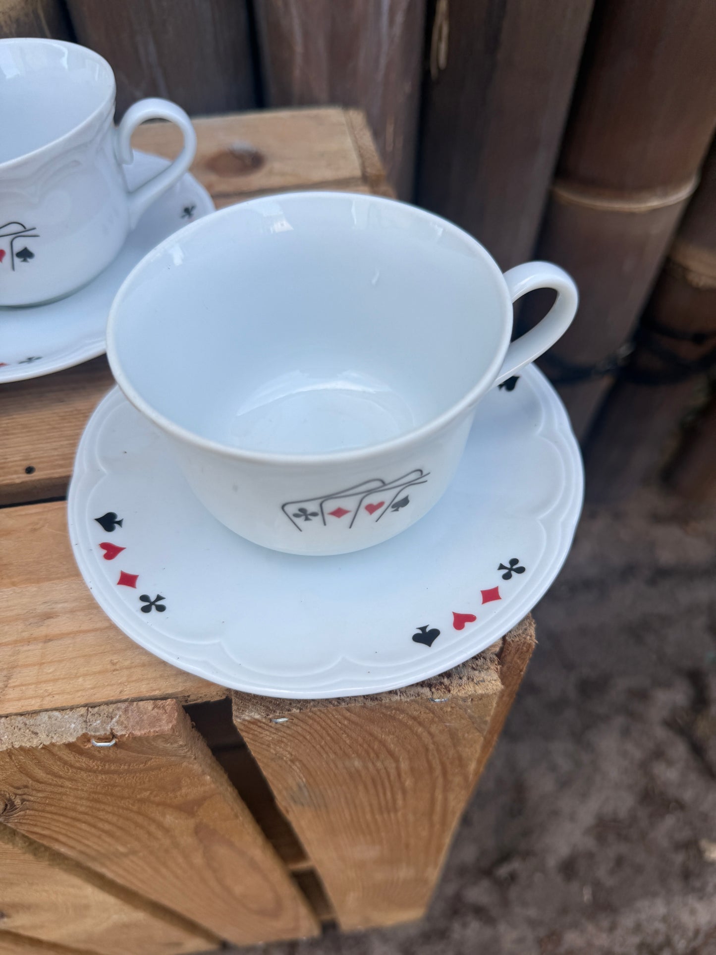 Set 4 vintage Porvasal kop en schotels speelkaarten