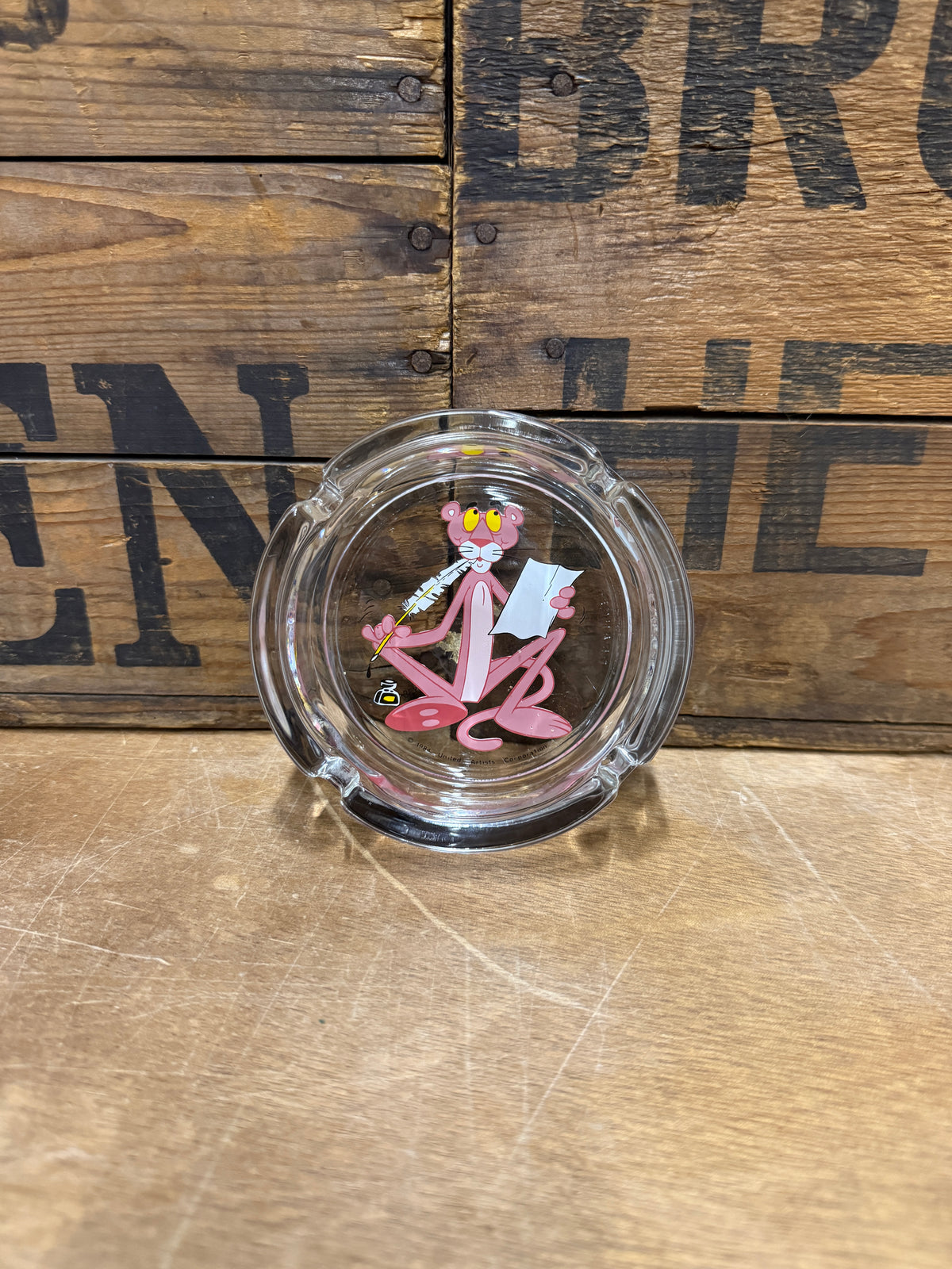 Vintage Pink Panther BEX glazen reclameasbak