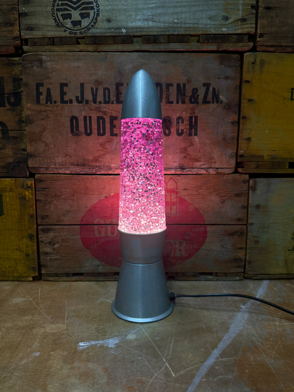 Vintage lava glitterlamp roze en paars