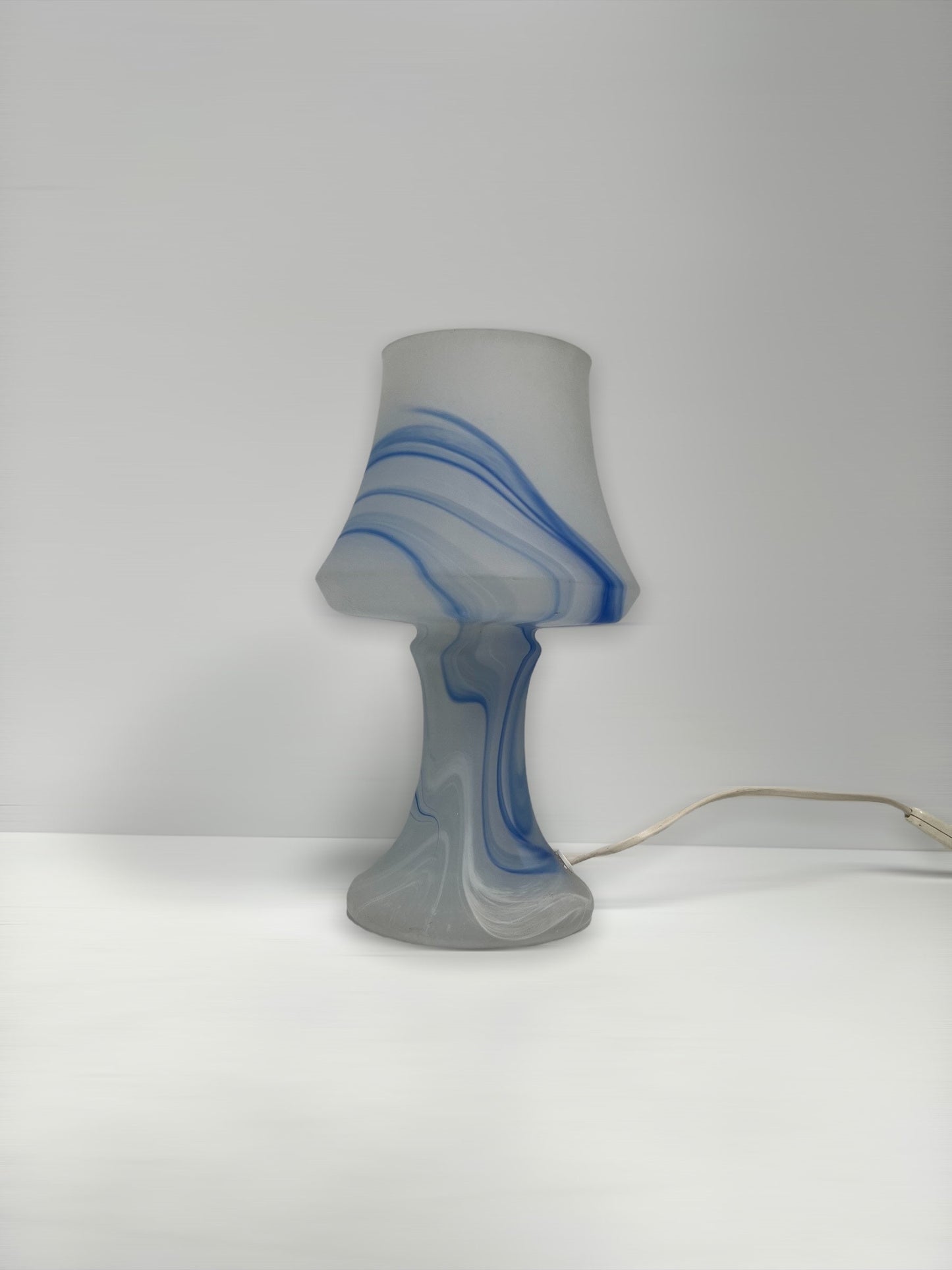 Beautiful Glass Crystal Table Lamp glass, Germany 1980s Lamp, White Blue Shades Glass