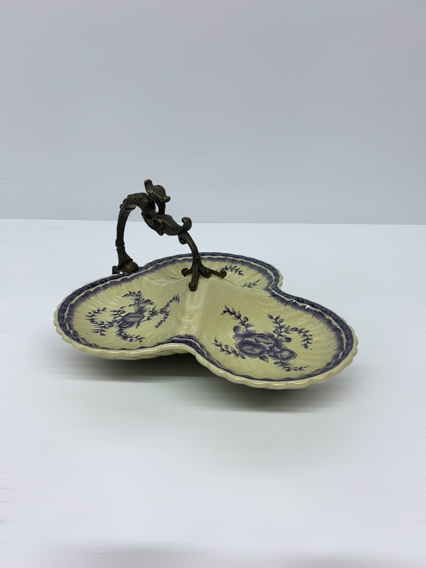 Vintage Wong Lee Tray, Chinese Porcelain Basket, Copper Dragon Handle, Candy Chocolate Tray, Rare Mid Century Find
