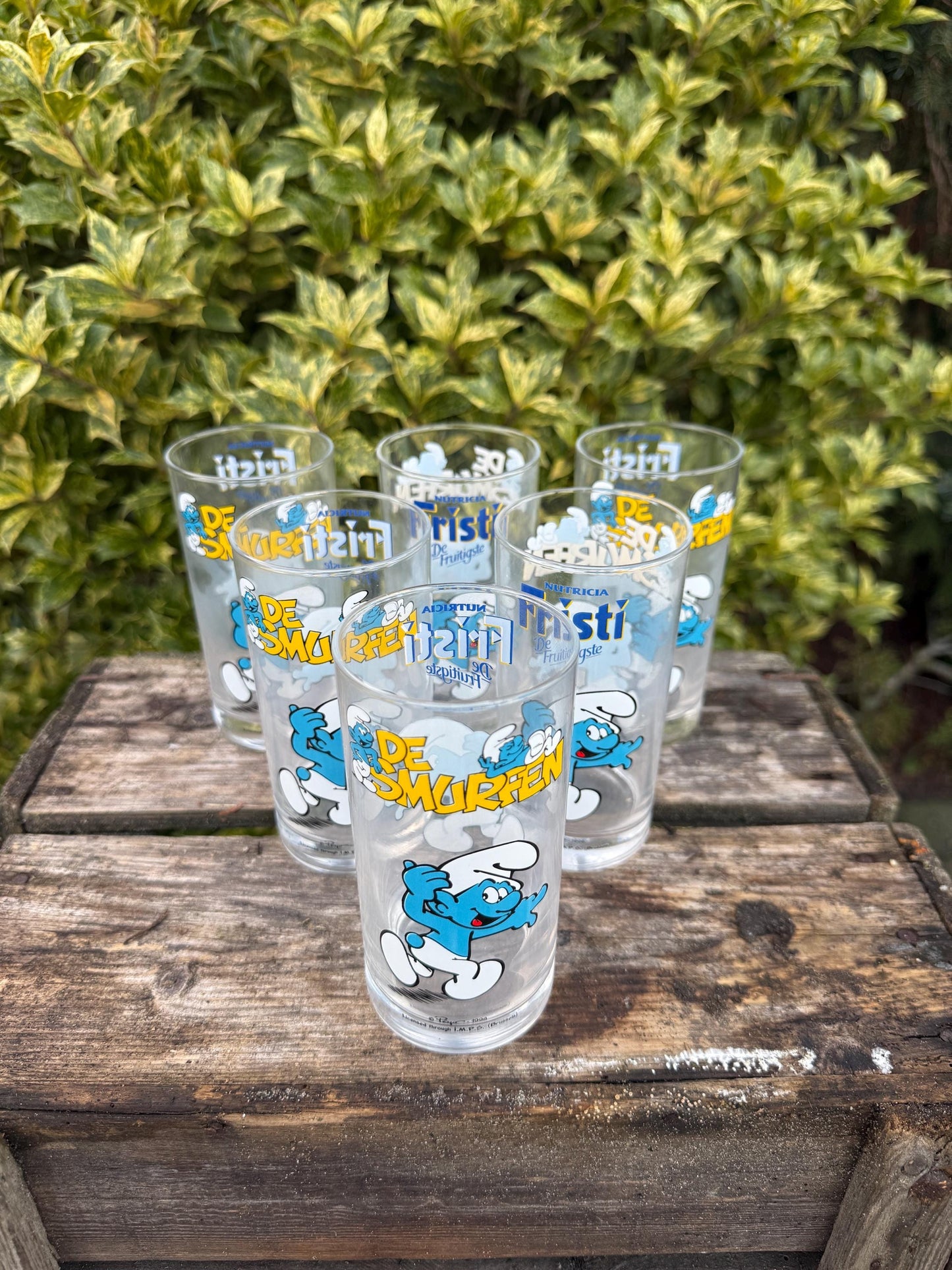 The Smurfs Long Drink Glass Set of 6, Fristi 1998 Vintage, Rare Smurfs Glassware, Collectible Glass Set, Retro Drinkware
