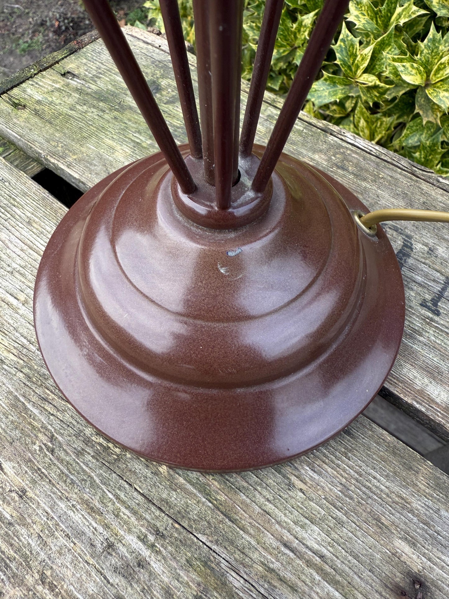 Vintage Table Lamp, Space Age Postmodern, White Glass Shade, Metal Frame, Brown & White, Mid Century Modern Desk or Bedside Light