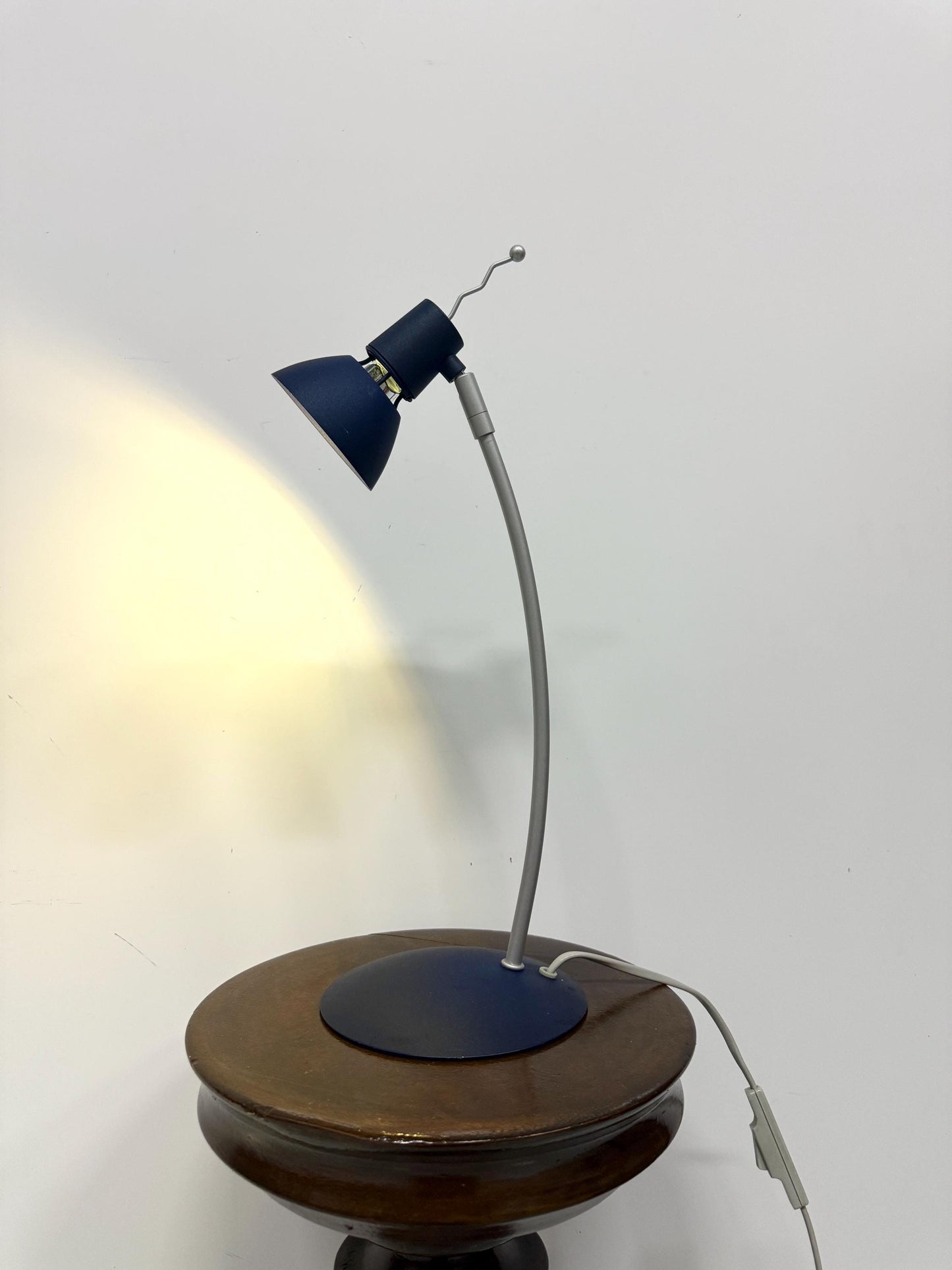 Massive Belgium Desk Lamp, Metal, Postmodern Design, Grey & Blue, 2002, Large Table Light, Industrial, Vintage Lighting