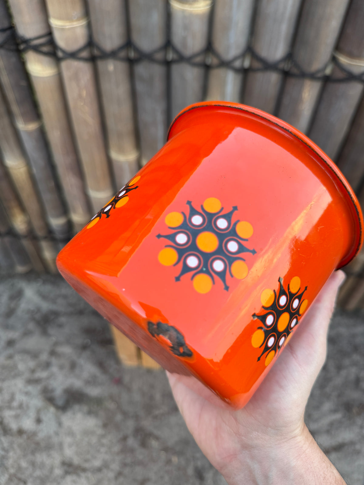 Vintage Brabantia oranje emaille bakje jaren 70