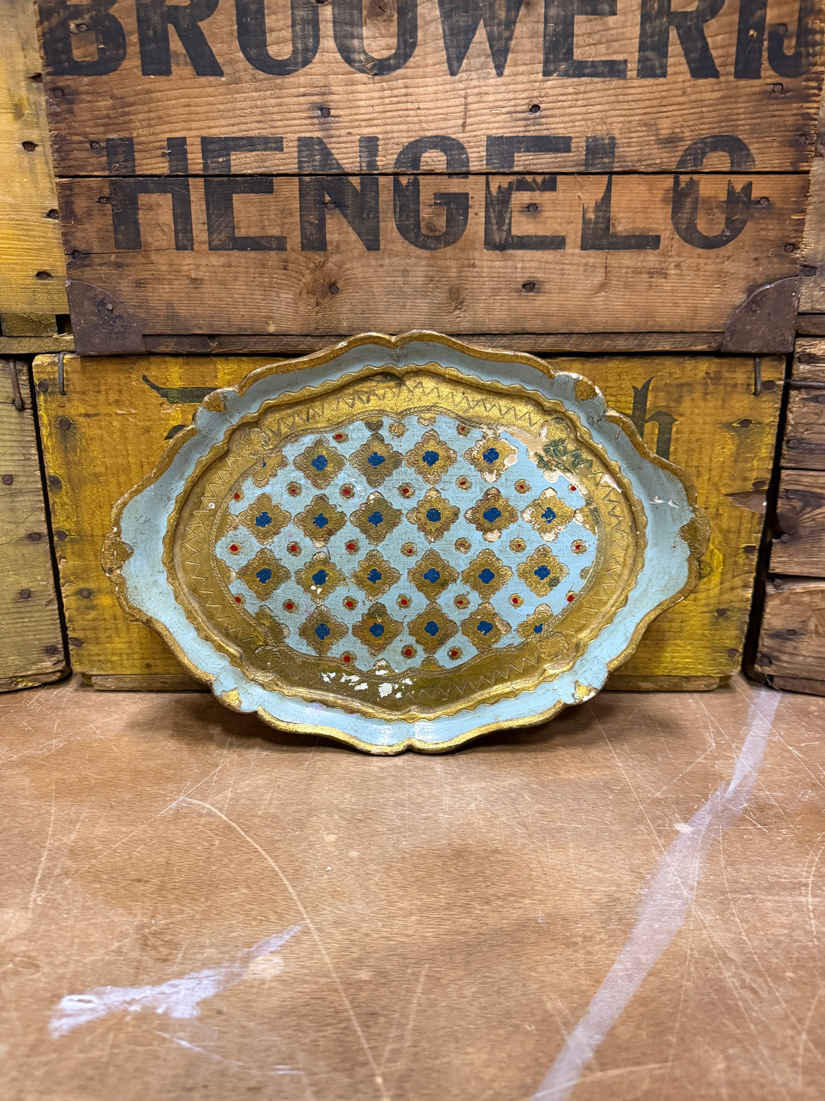 Florentine dienblad mintblauw en goud
