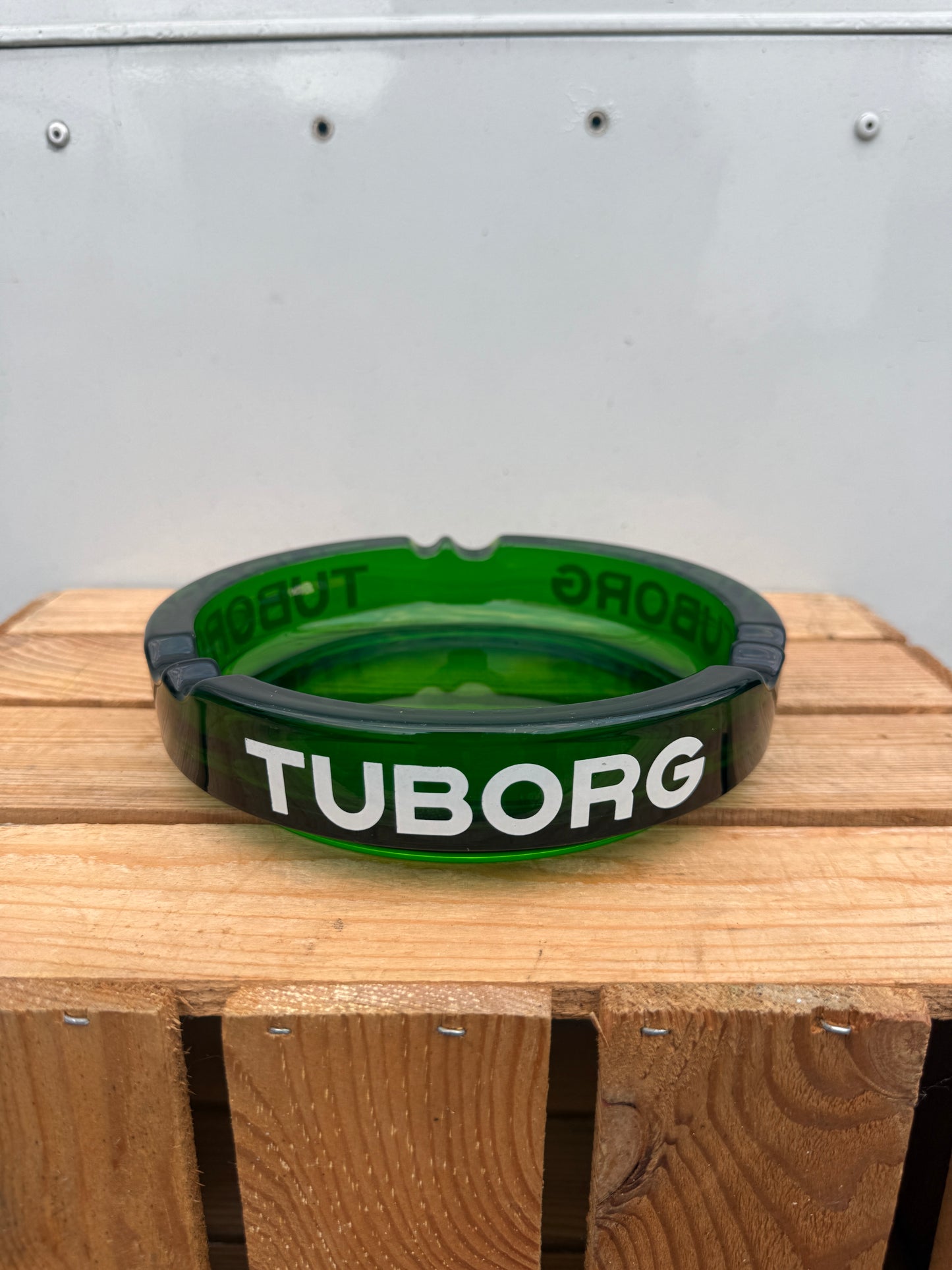 XXL Tuborg reclame asbak zwaar groen glas