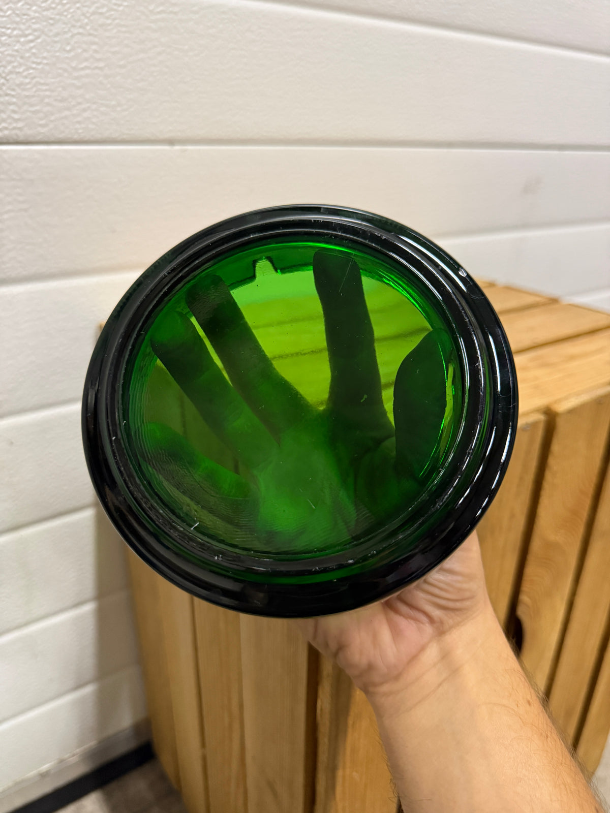 Grolsch Premium Lager reclameasbak van groen glas