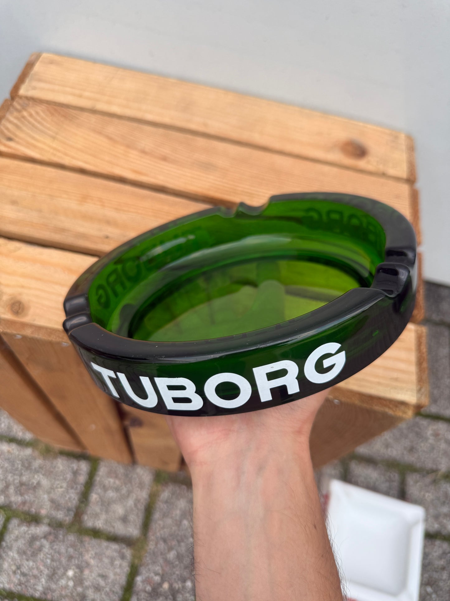 XXL Tuborg reclame asbak zwaar groen glas