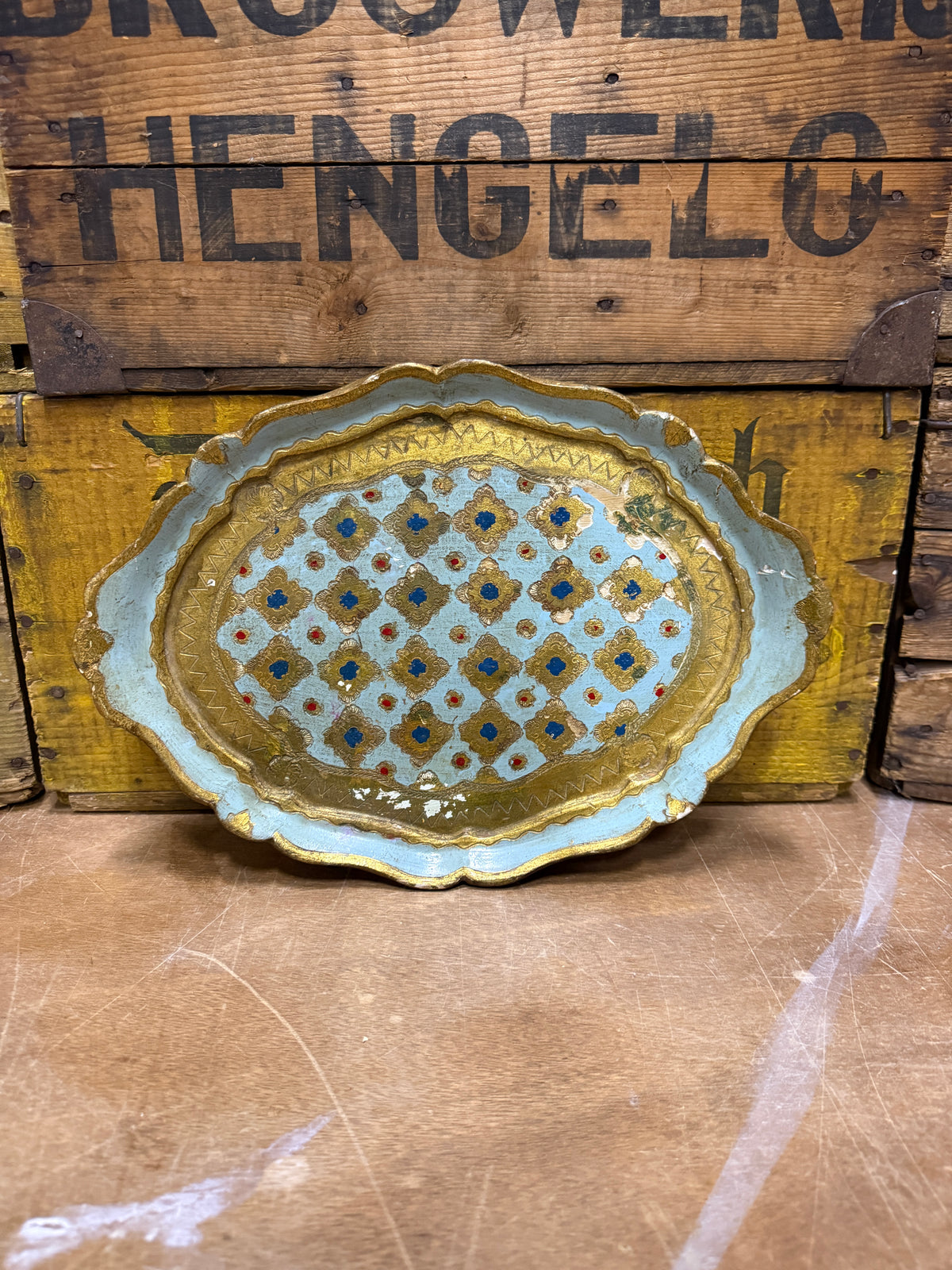 Florentine dienblad mintblauw en goud