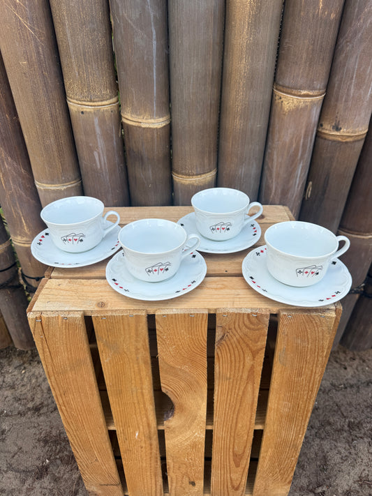 Set 4 vintage Porvasal kop en schotels speelkaarten