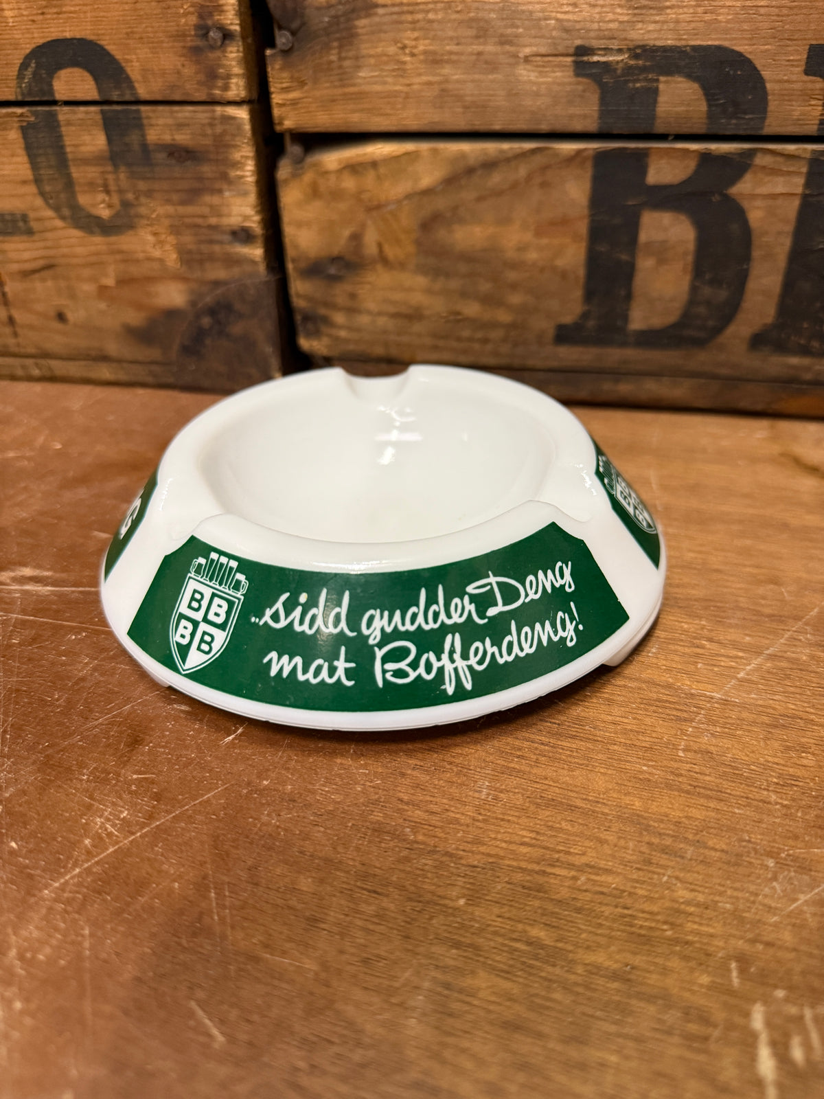 Vintage Bofferding opaalglas reclame asbak