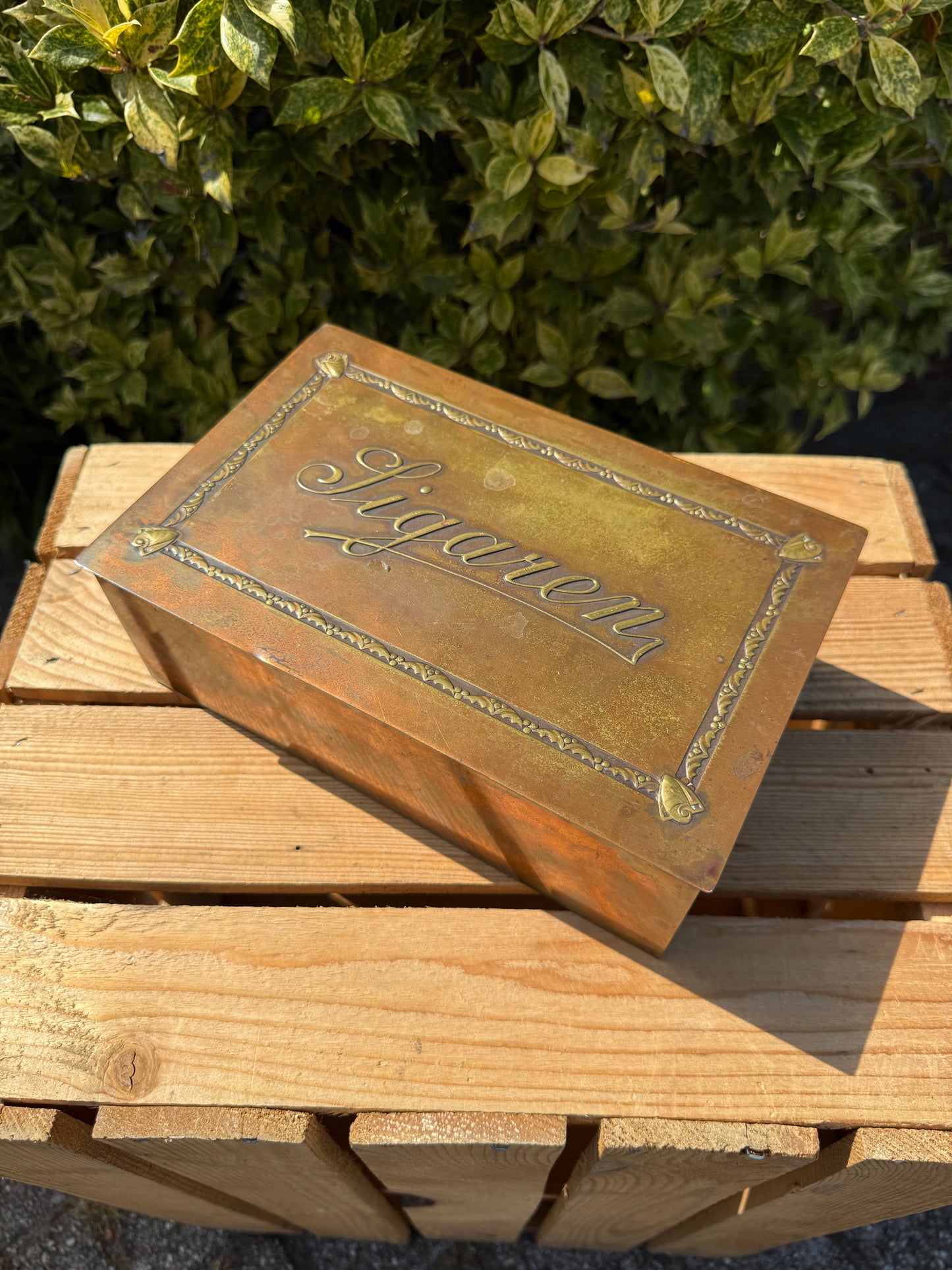 Vintage sigarendoos messing & hout