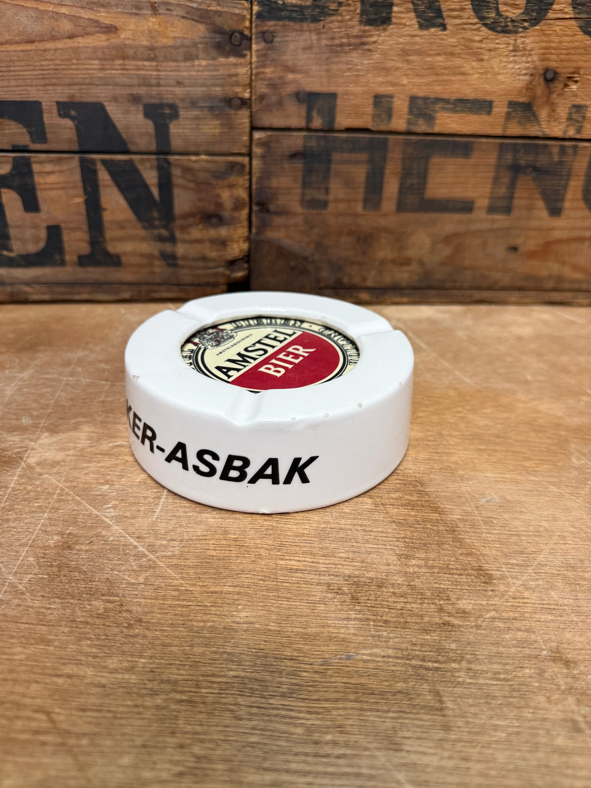 Vintage Amstel Bier nietroker aardewerk asbak