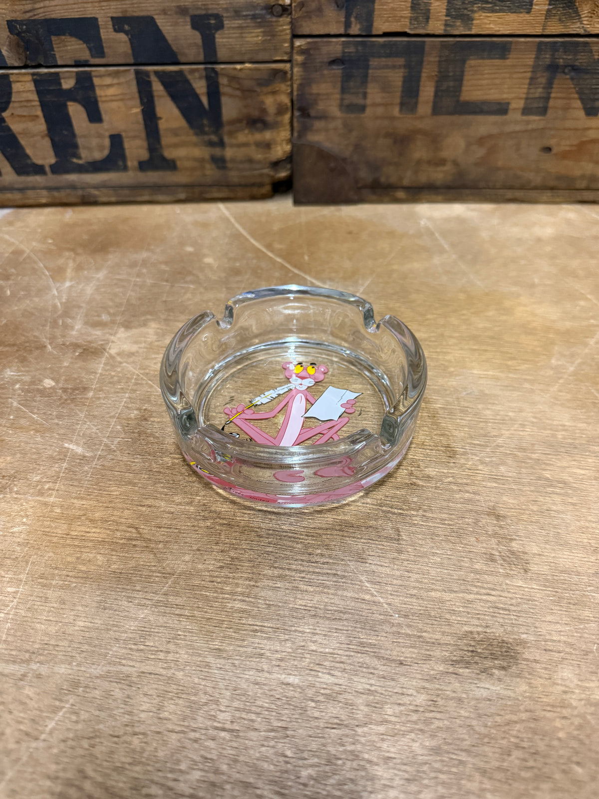 Vintage Pink Panther BEX glazen reclameasbak