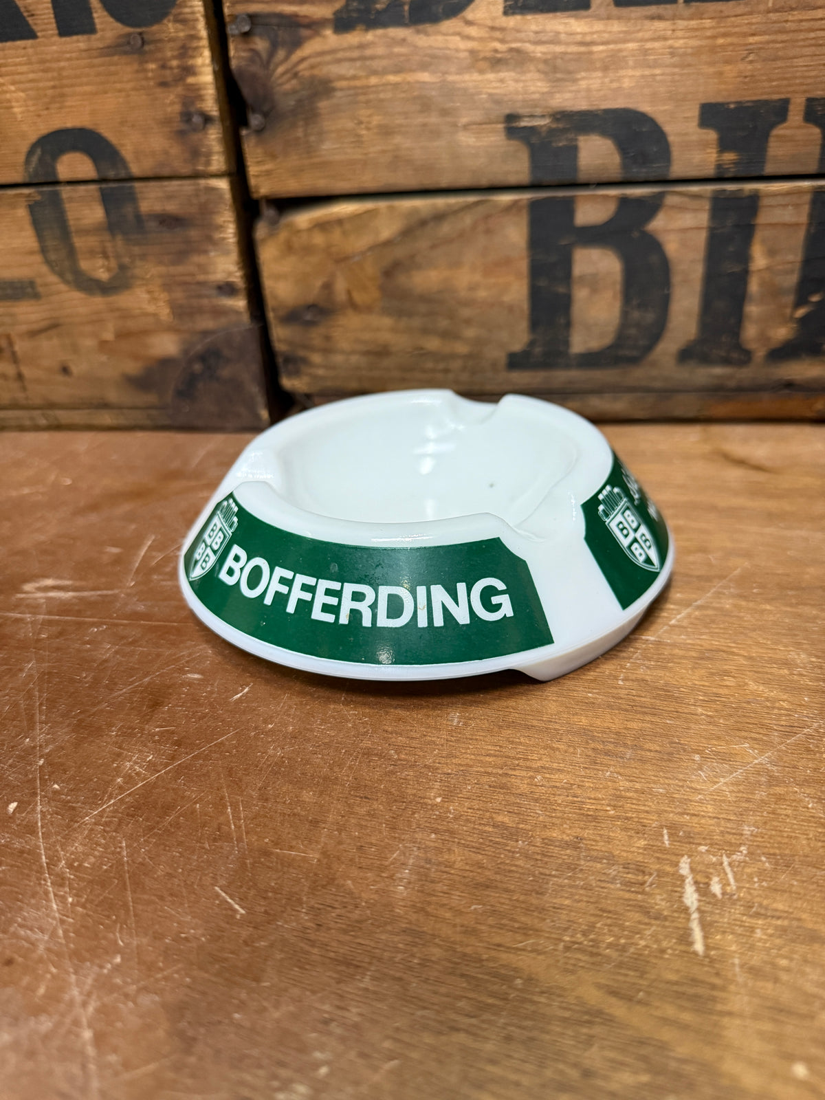 Vintage Bofferding opaalglas reclame asbak