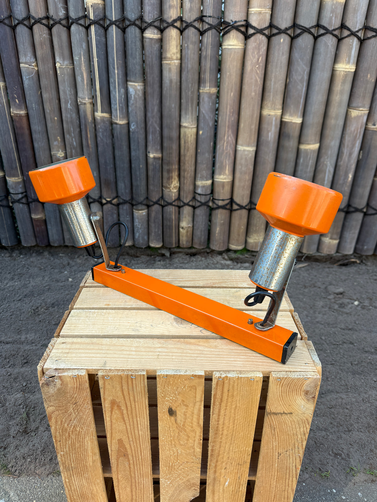 Vintage jaren 70 oranje dubbele spotlamp