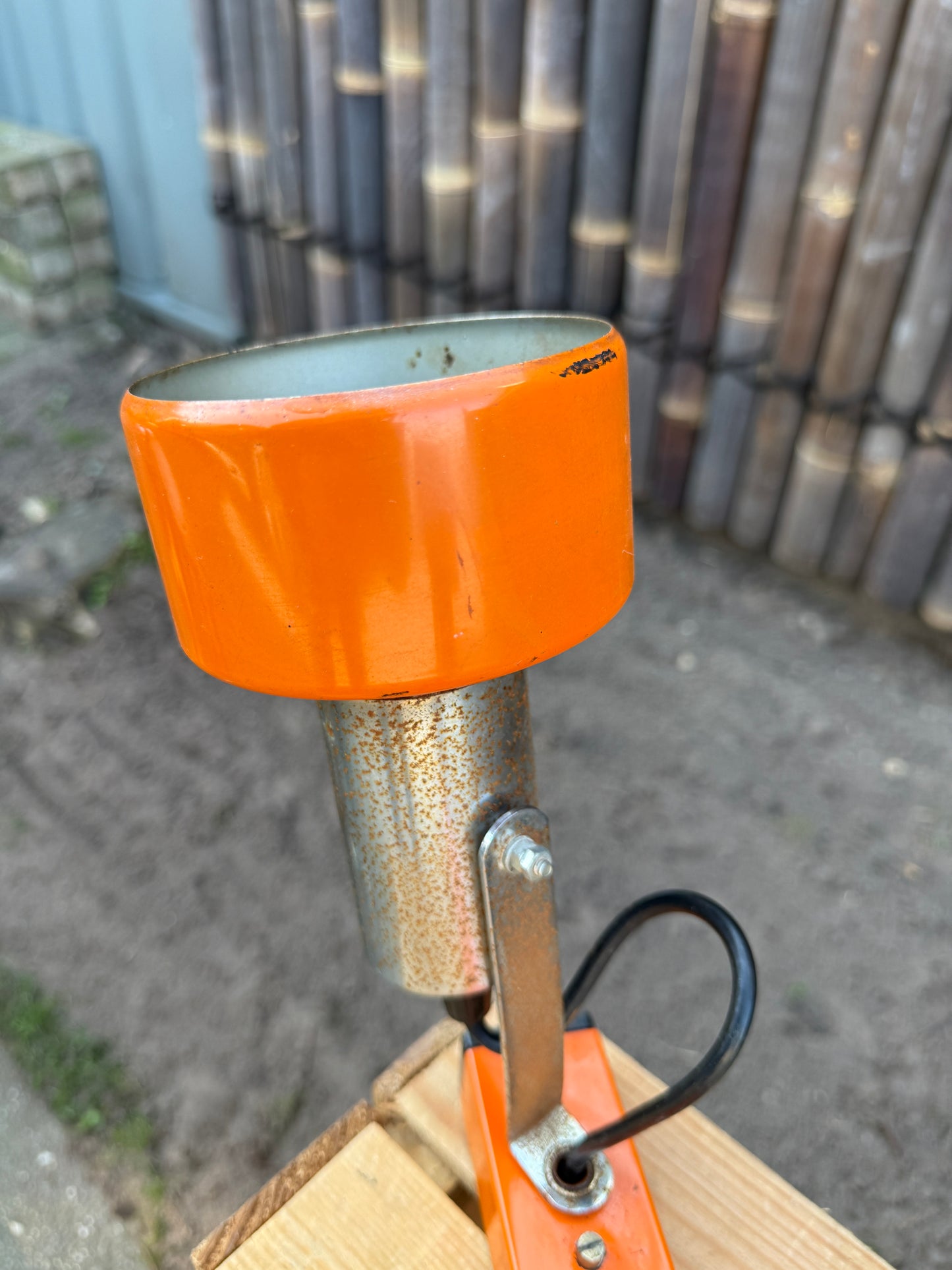 Vintage jaren 70 oranje dubbele spotlamp