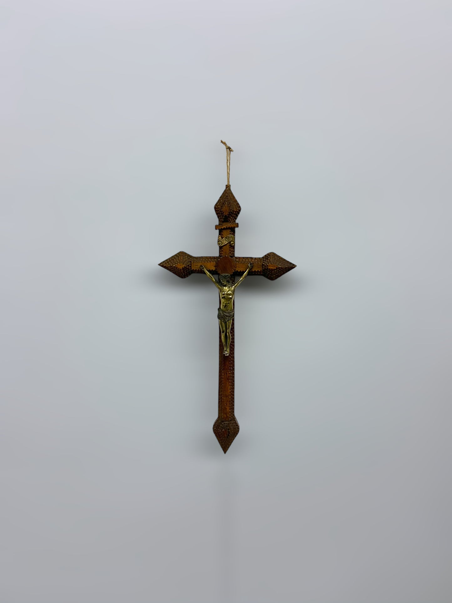 Antique Jesus Christ Tramp Art Crucifix