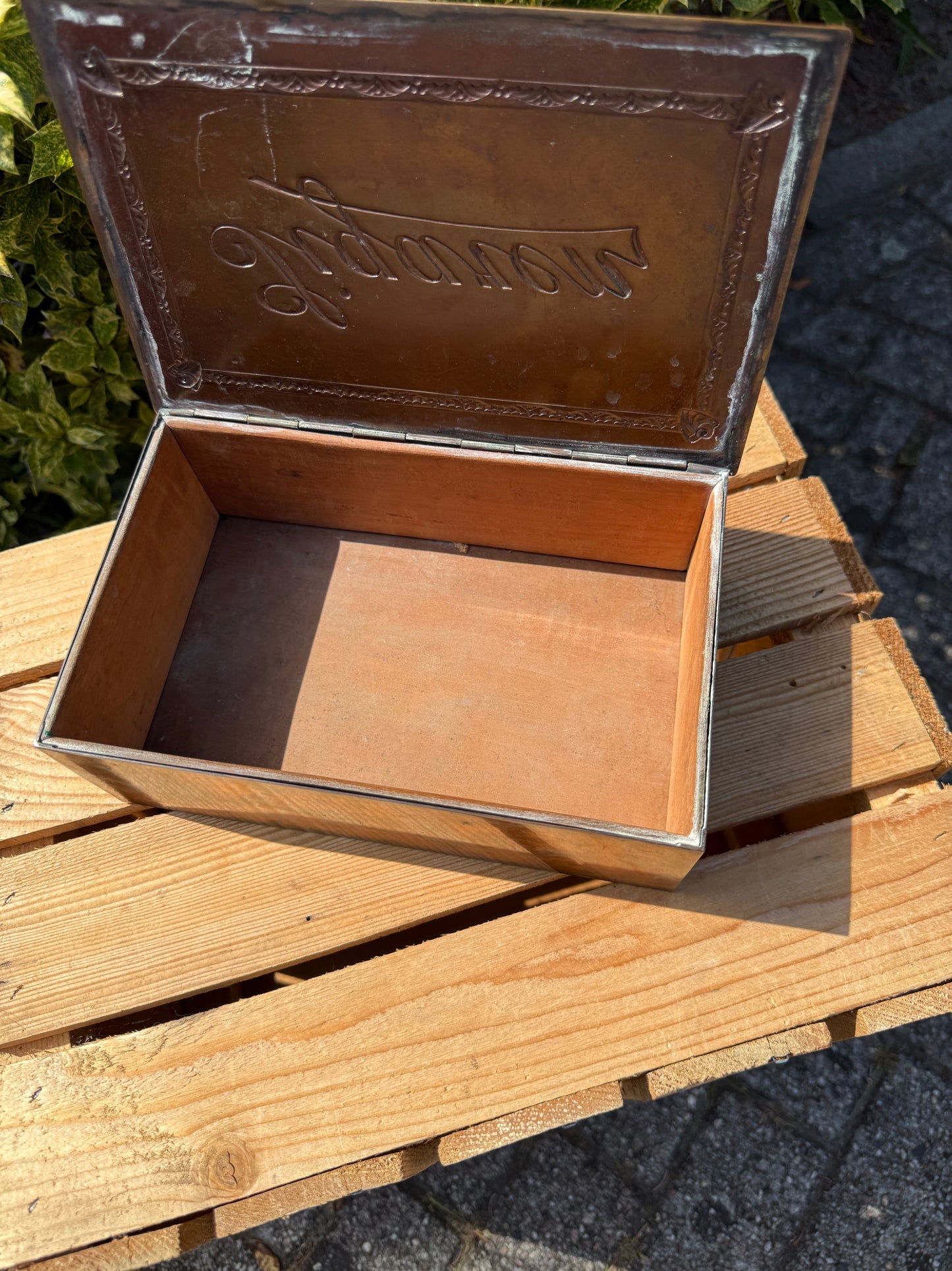 Vintage sigarendoos messing & hout