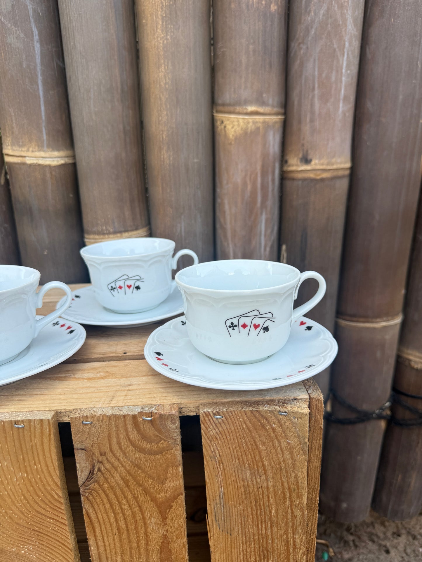 Set 4 vintage Porvasal kop en schotels speelkaarten