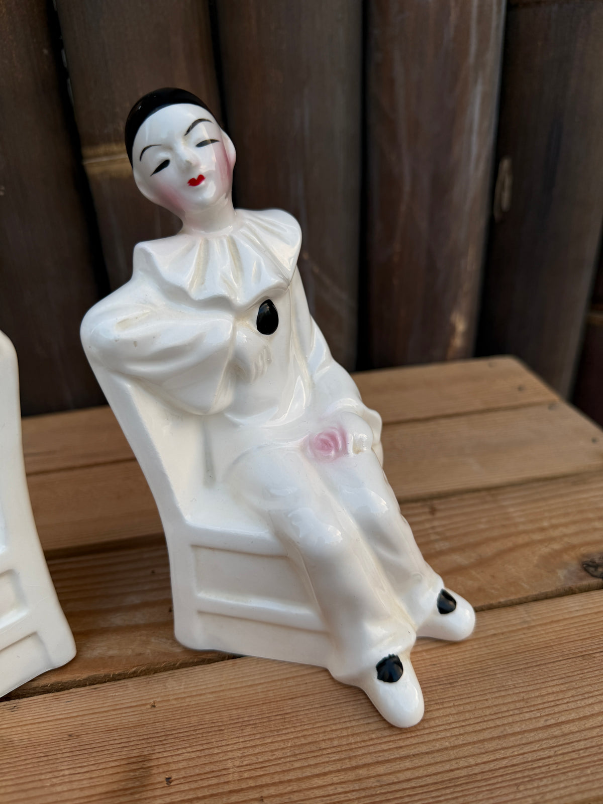 Set 2 vintage Pierrot clown boekensteunen keramiek