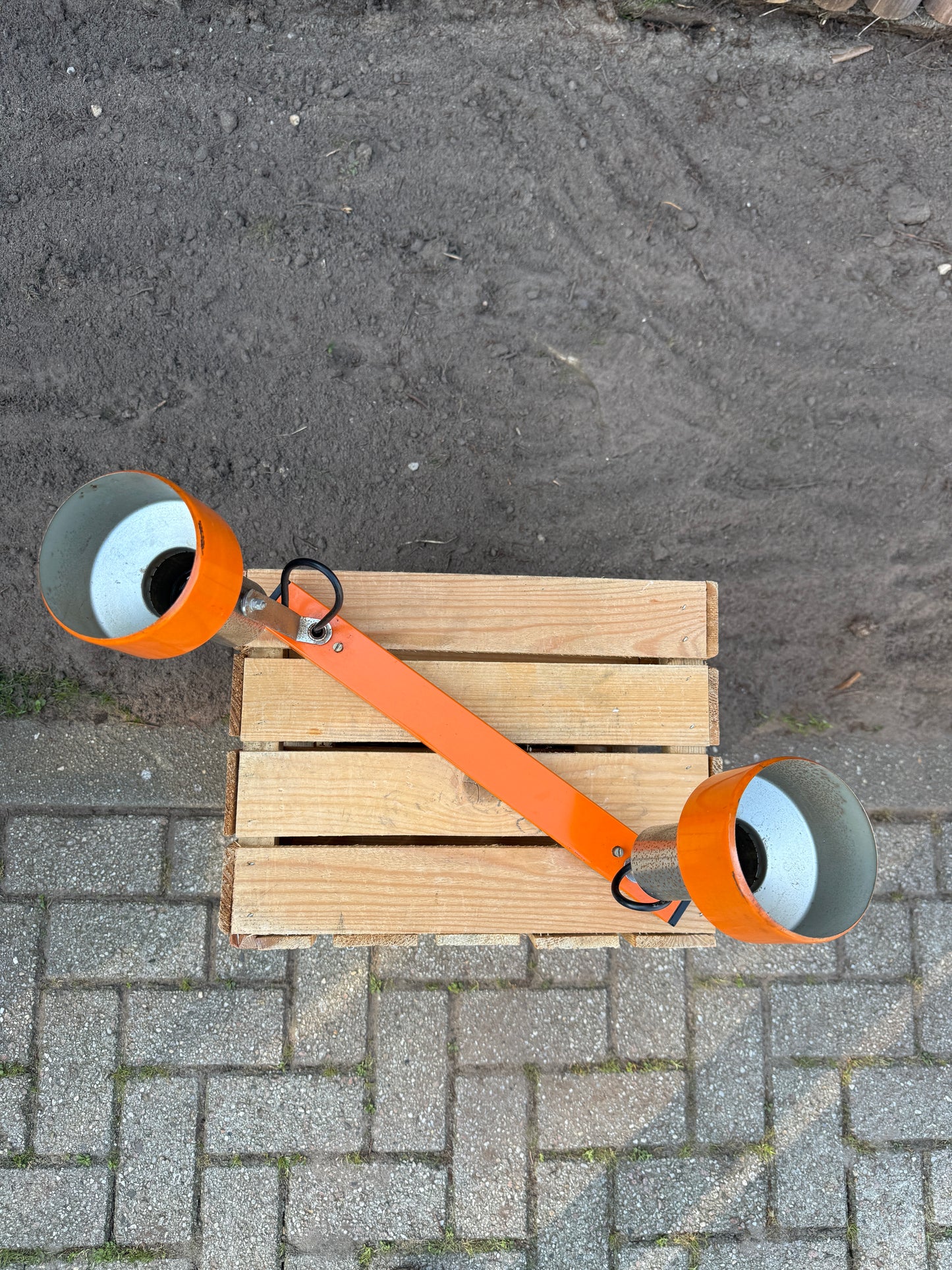 Vintage jaren 70 oranje dubbele spotlamp