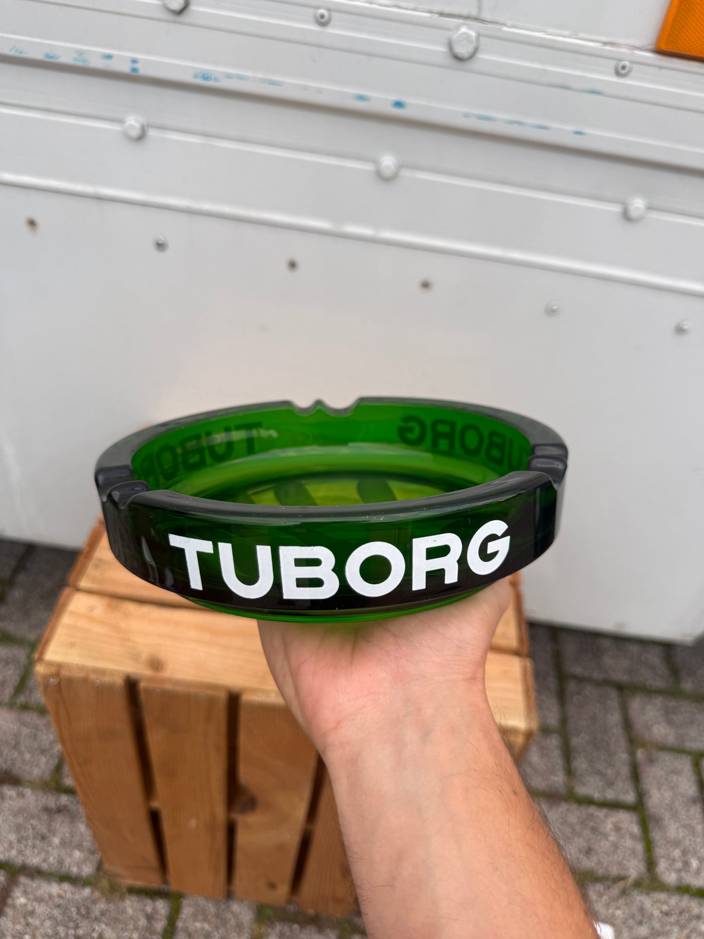 XXL Tuborg reclame asbak zwaar groen glas