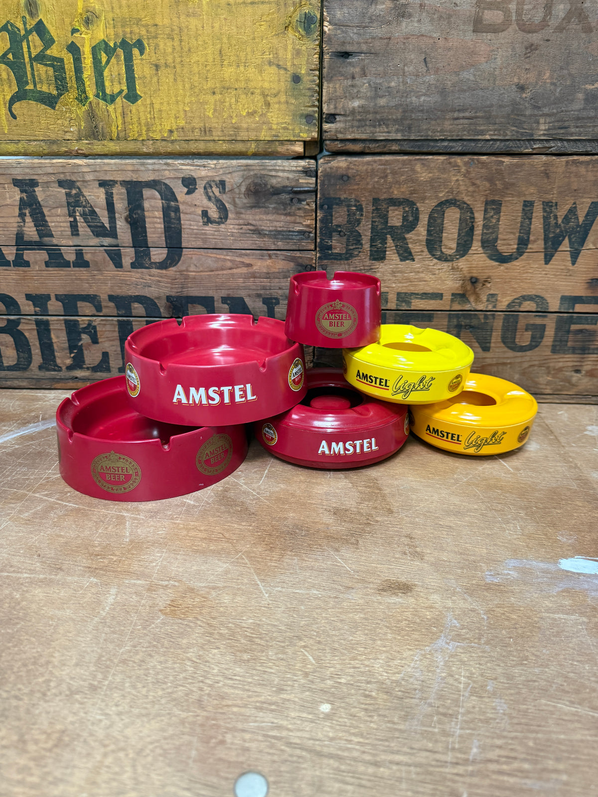 Vintage Amstel Bier reclameasbakken kunststof