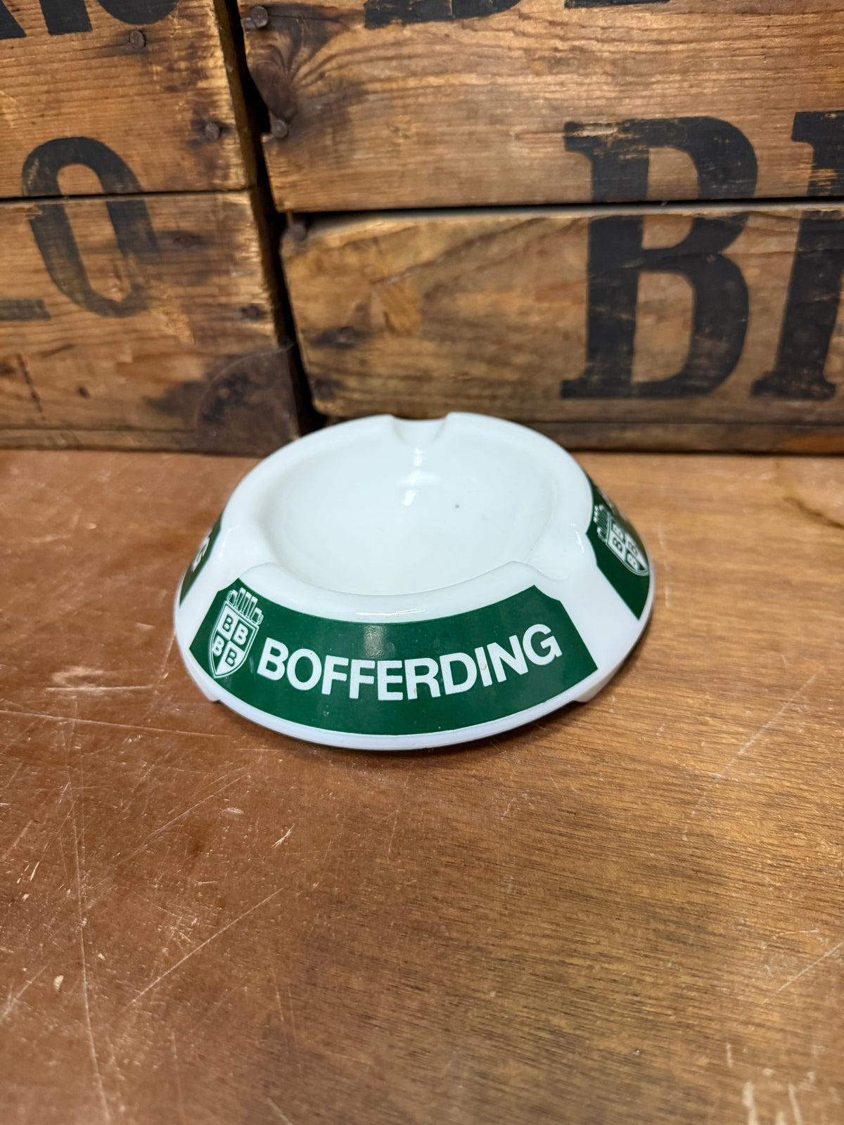 Vintage Bofferding opaalglas reclame asbak