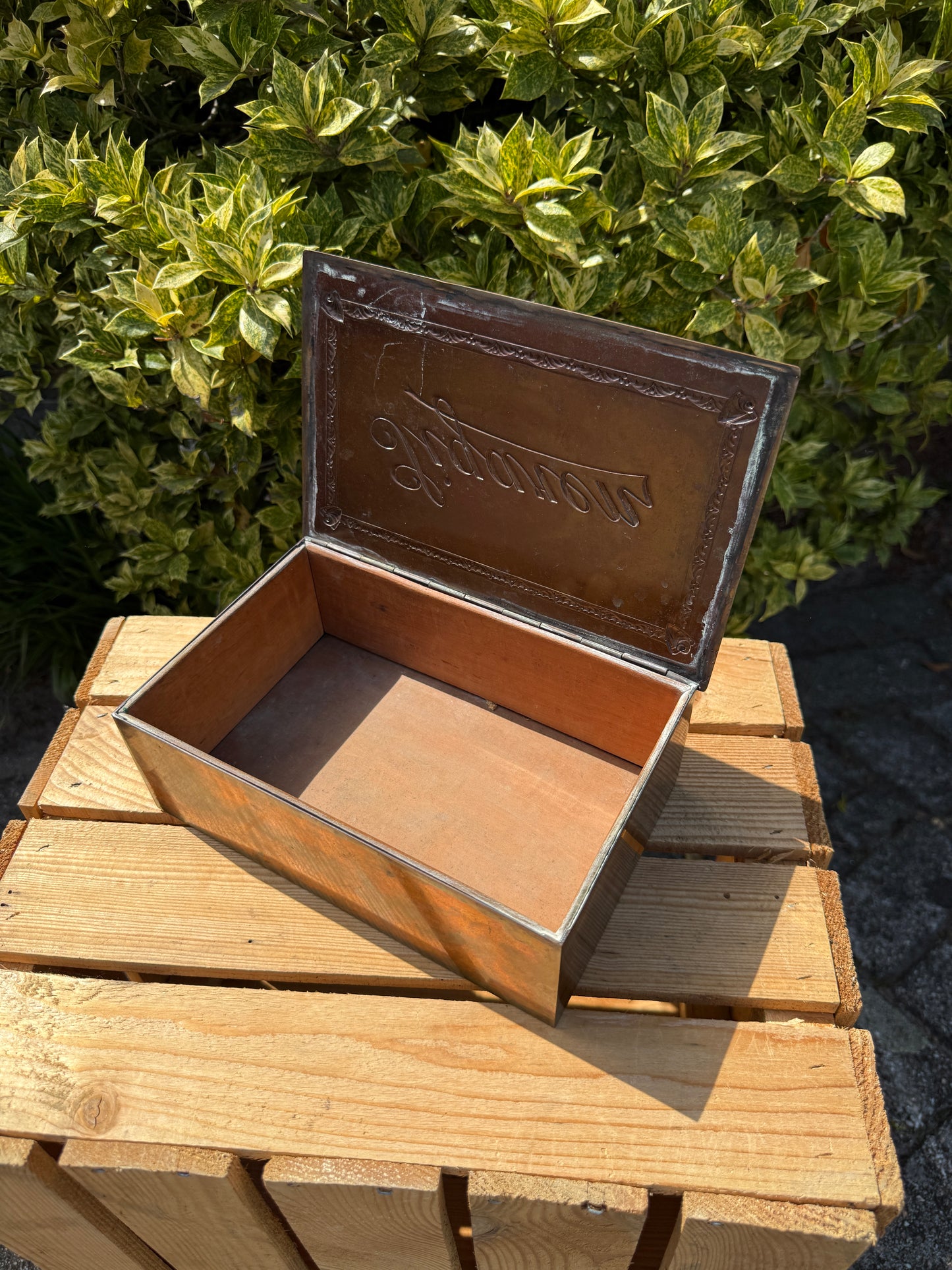 Vintage sigarendoos messing & hout