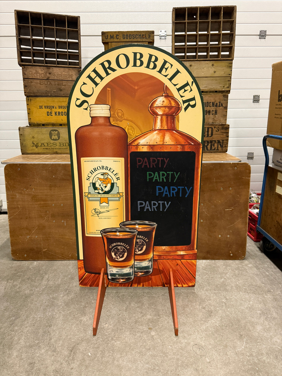 Dubbelzijdig Schrobbelèr reclamebord van hout