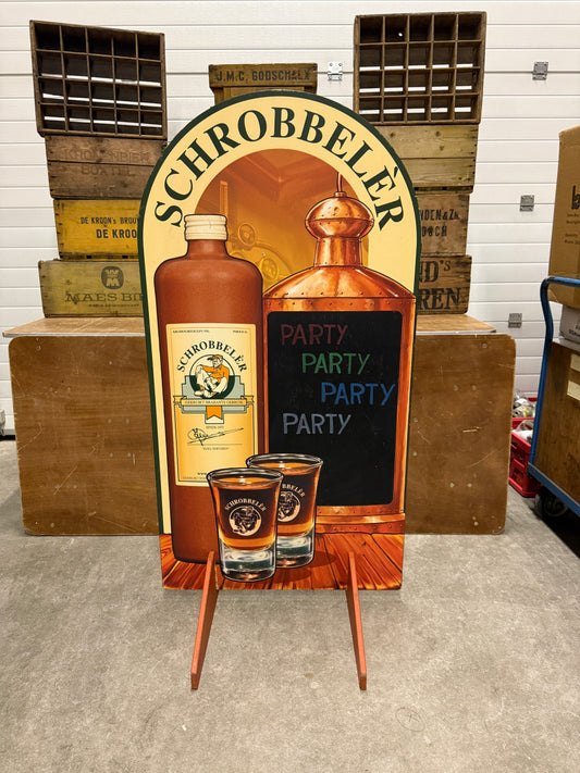 Dubbelzijdig Schrobbelèr reclamebord van hout