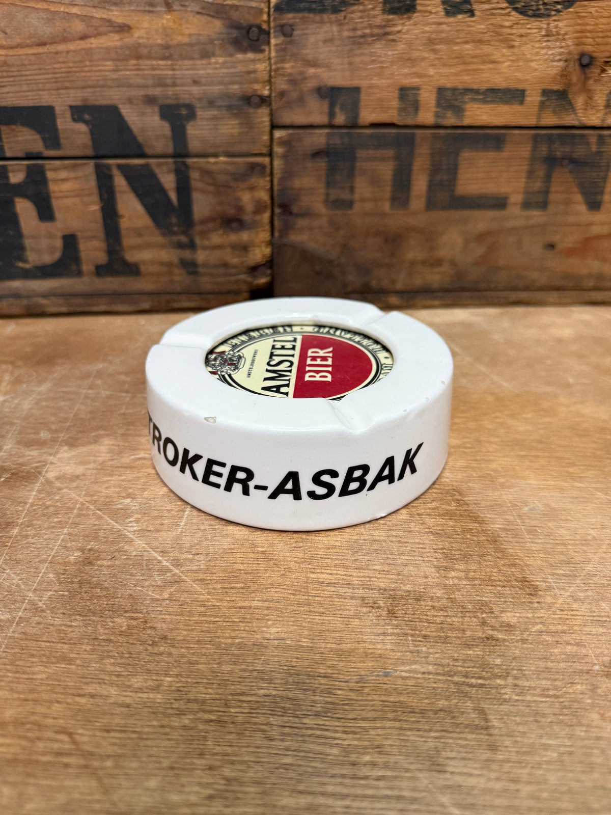 Vintage Amstel Bier nietroker aardewerk asbak