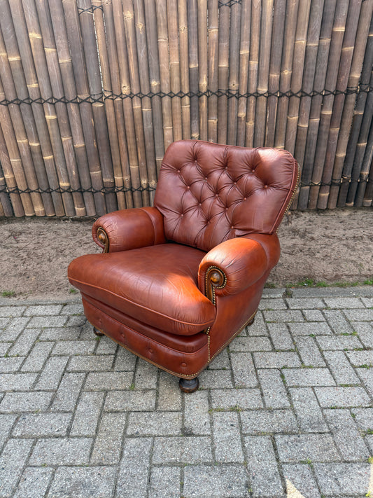 Vintage Chesterfield stijl fauteuil bruin