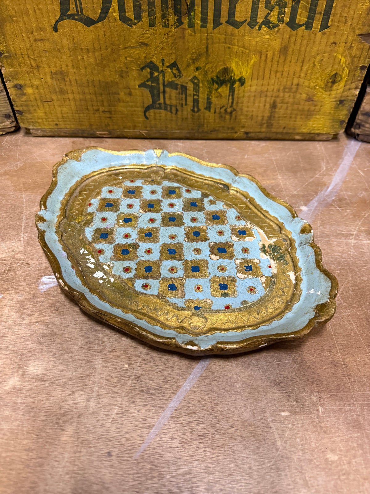 Florentine dienblad mintblauw en goud