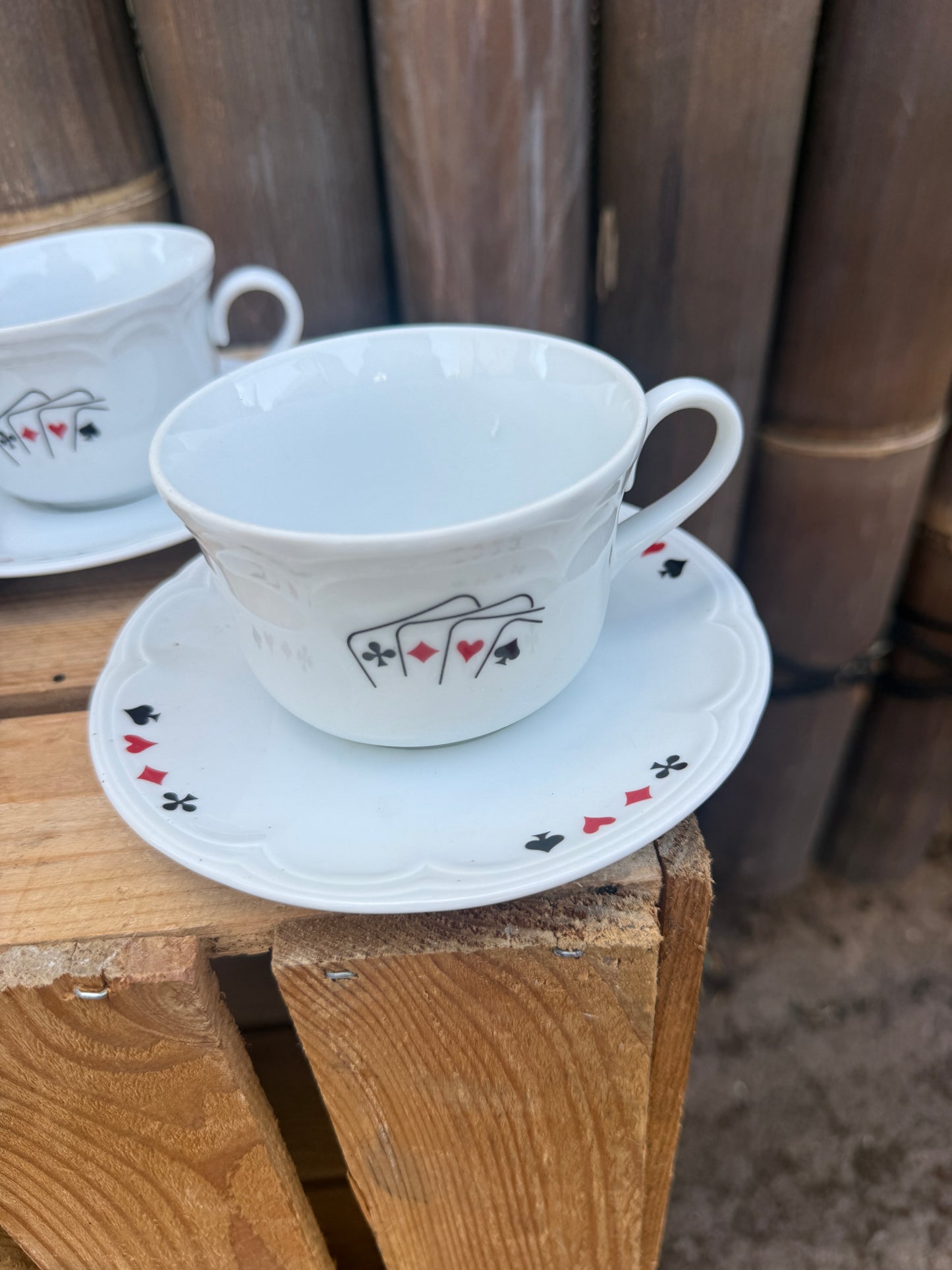 Set 4 vintage Porvasal kop en schotels speelkaarten