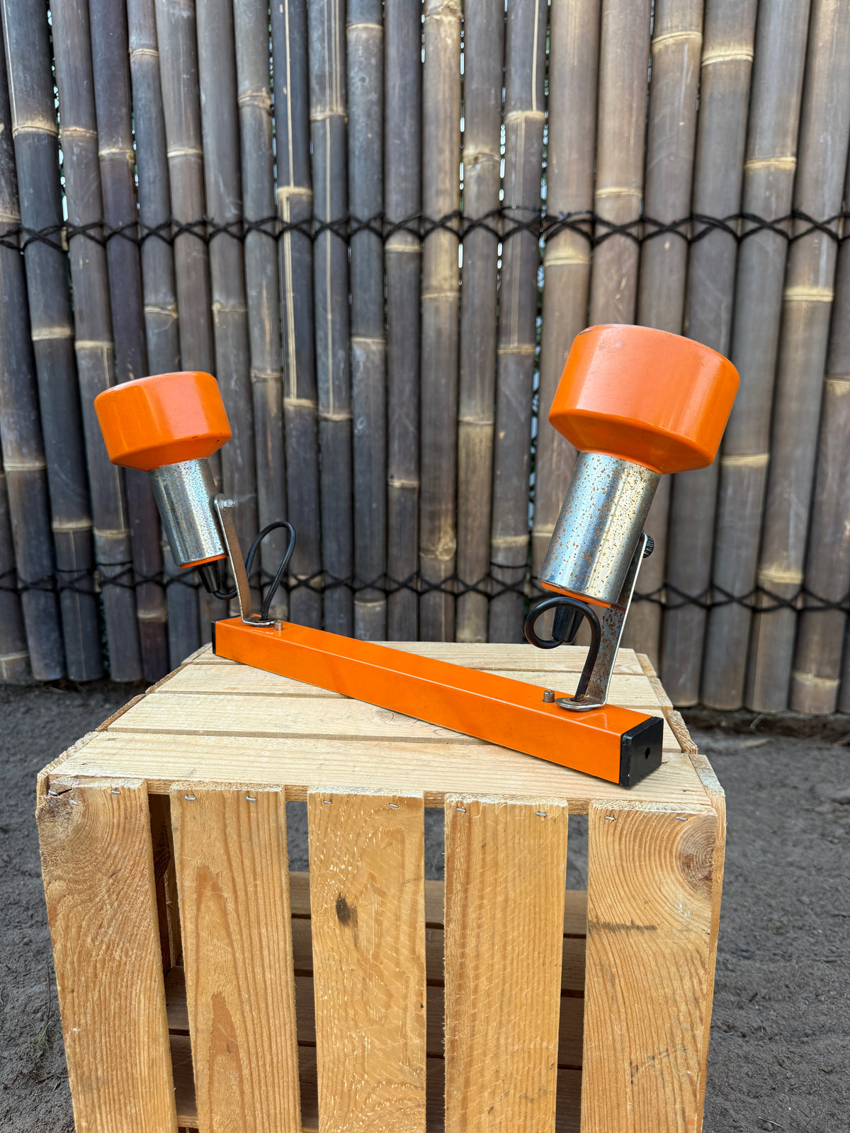 Vintage jaren 70 oranje dubbele spotlamp