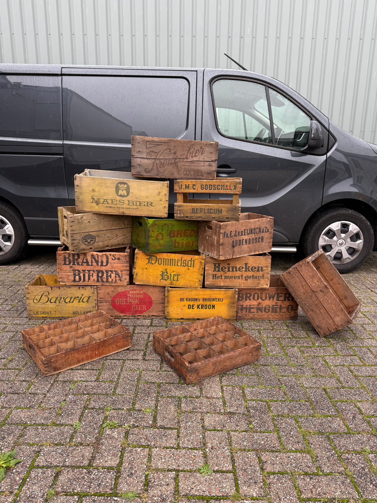 Vintage houten bierkratten diverse brouwerijen