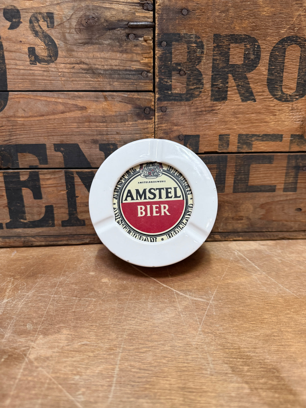 Vintage Amstel Bier nietroker aardewerk asbak