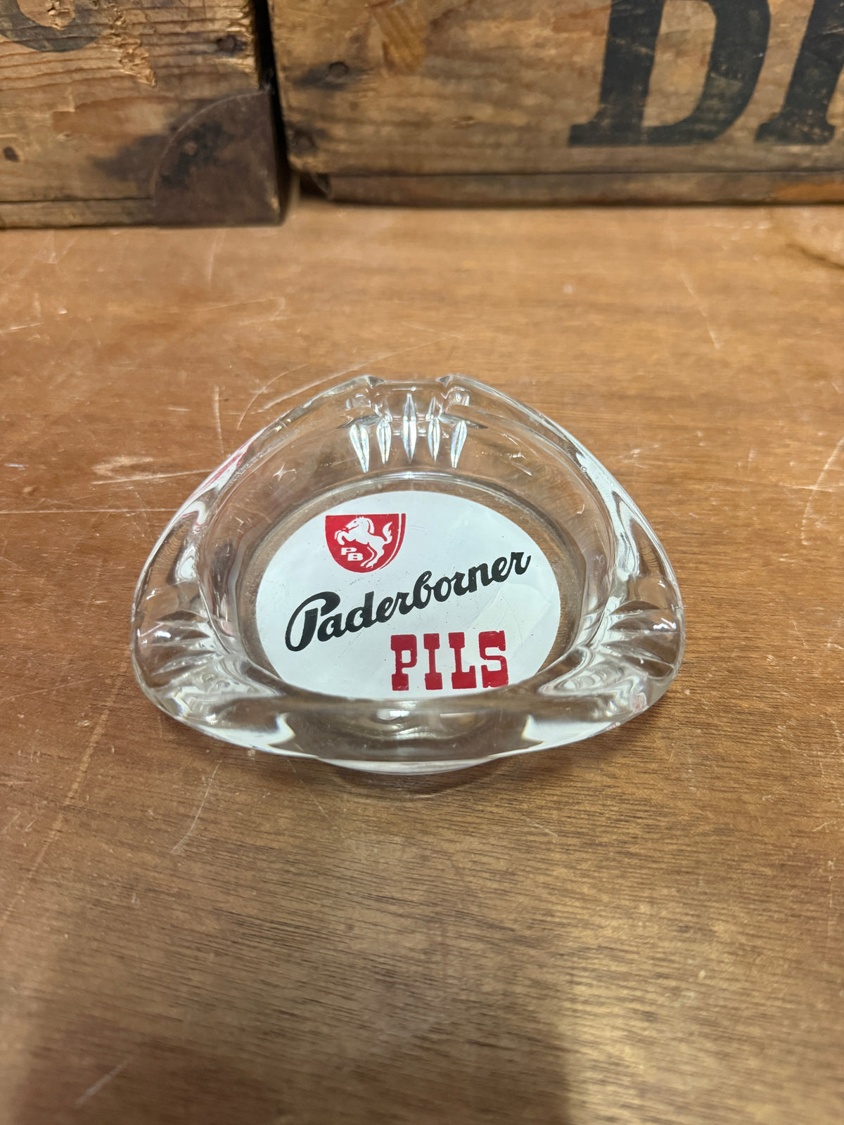 Vintage Paderborner Pils glazen reclame asbak