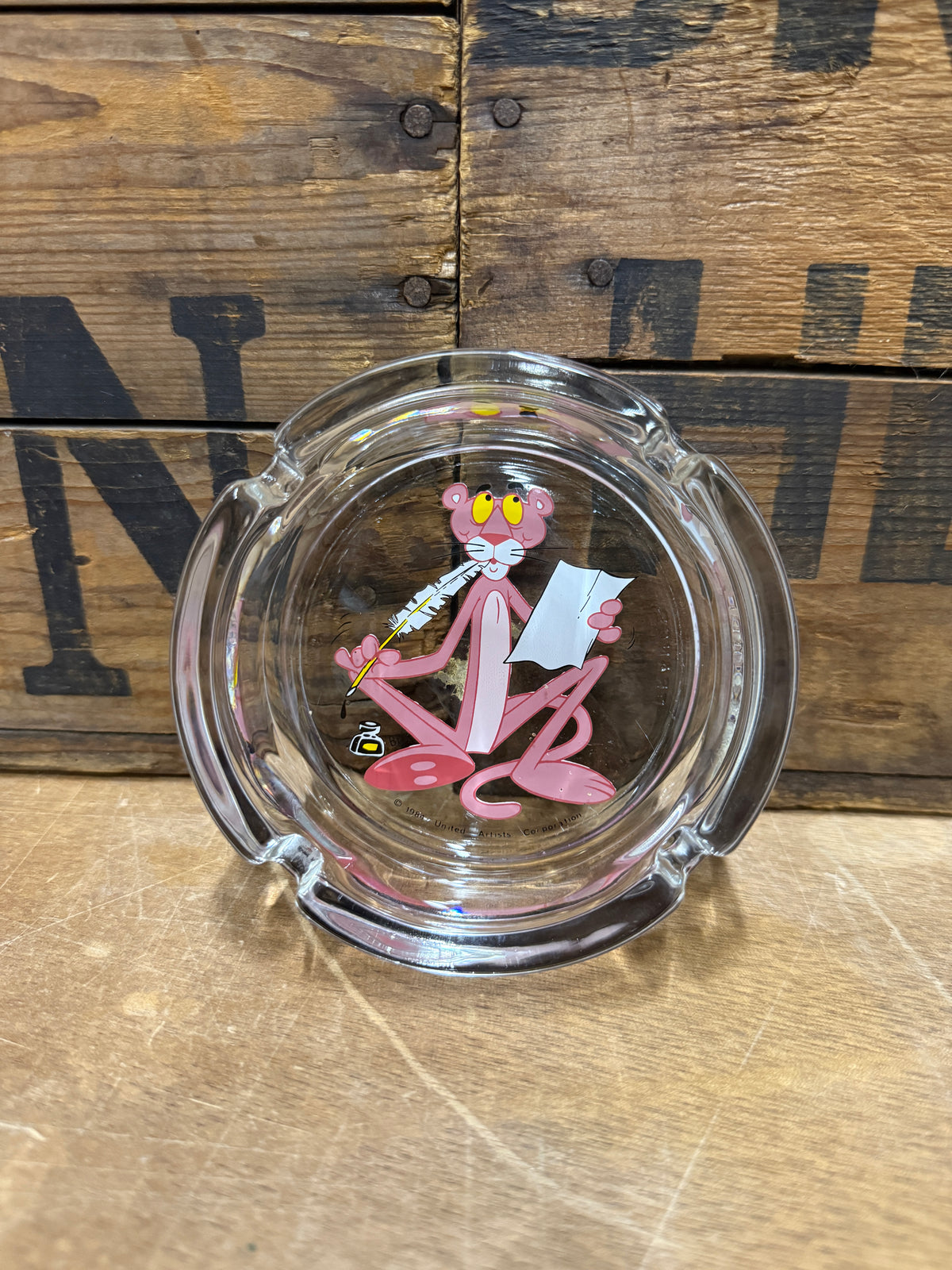 Vintage Pink Panther BEX glazen reclameasbak