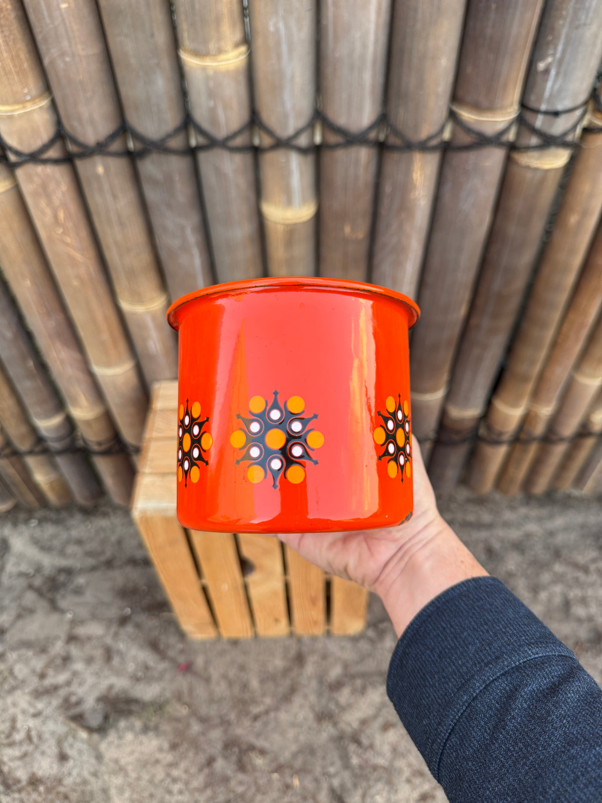 Vintage Brabantia oranje emaille bakje jaren 70