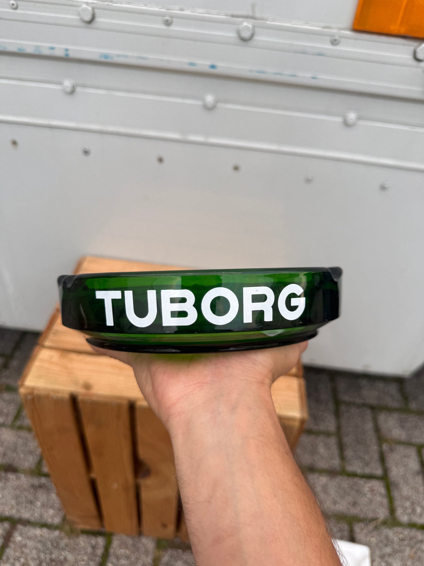 XXL Tuborg reclame asbak zwaar groen glas