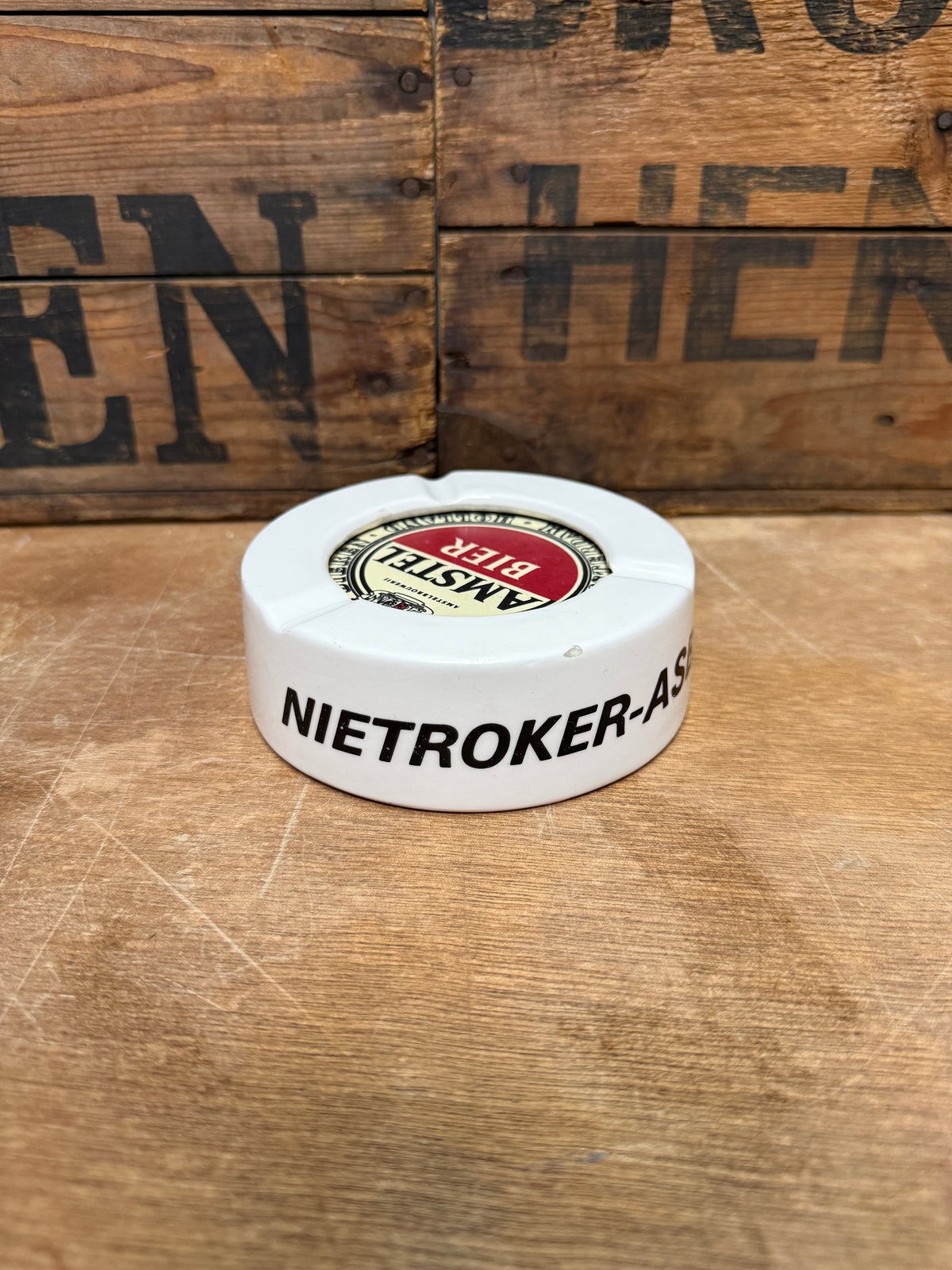 Vintage Amstel Bier nietroker aardewerk asbak