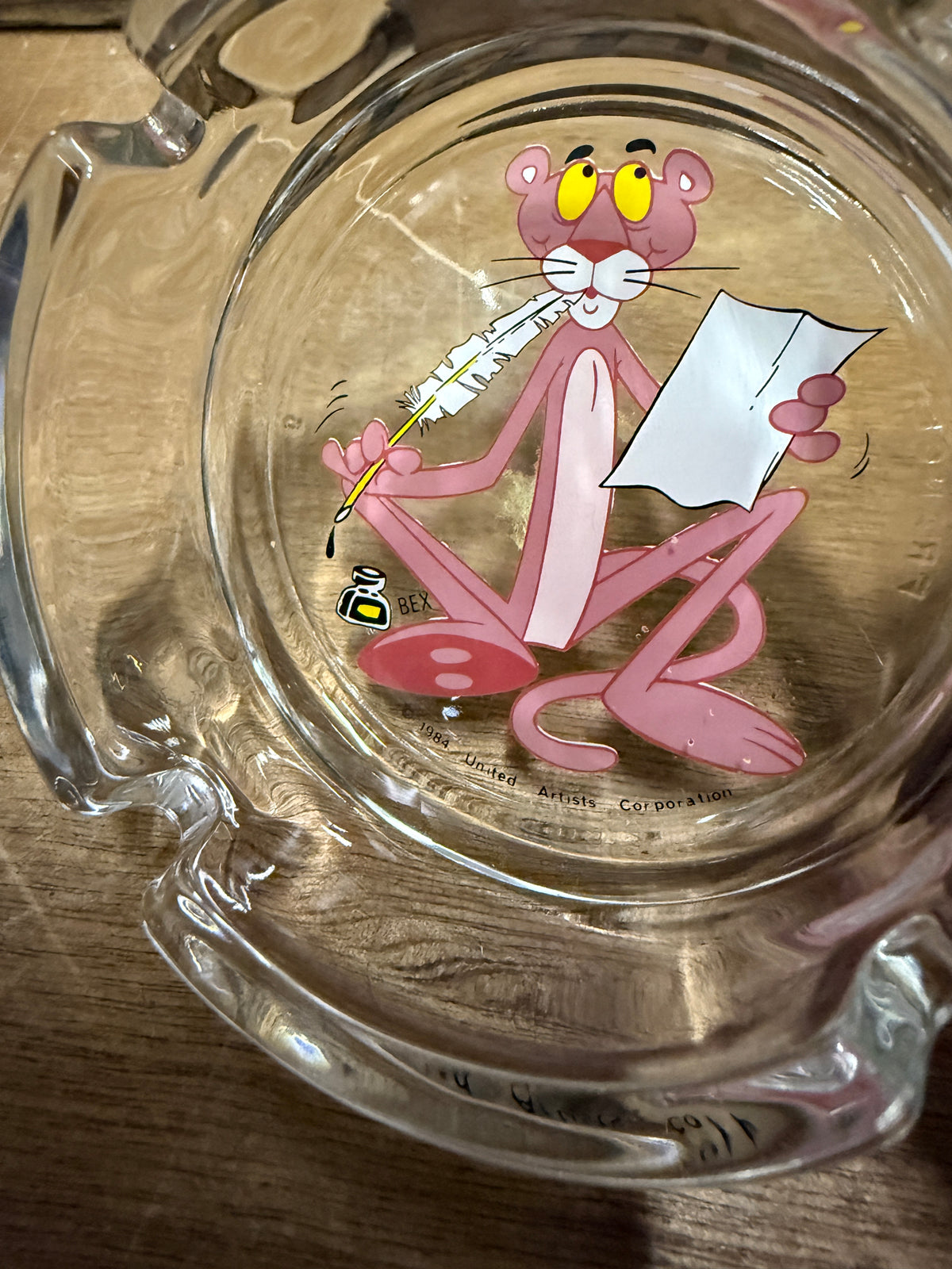 Vintage Pink Panther BEX glazen reclameasbak