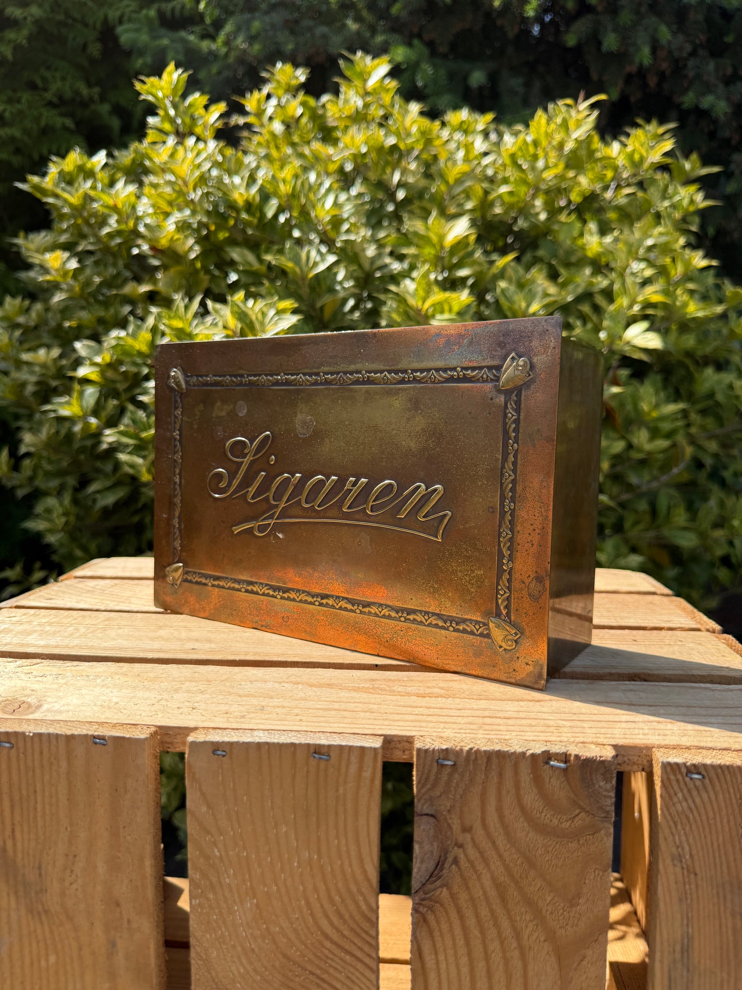 Vintage sigarendoos messing & hout