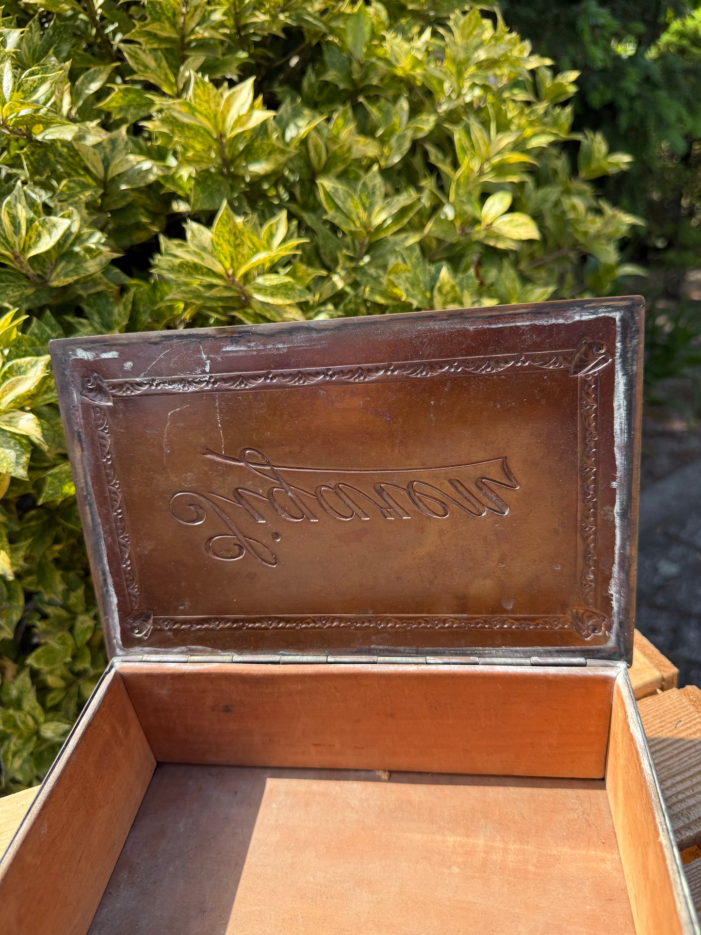 Vintage sigarendoos messing & hout