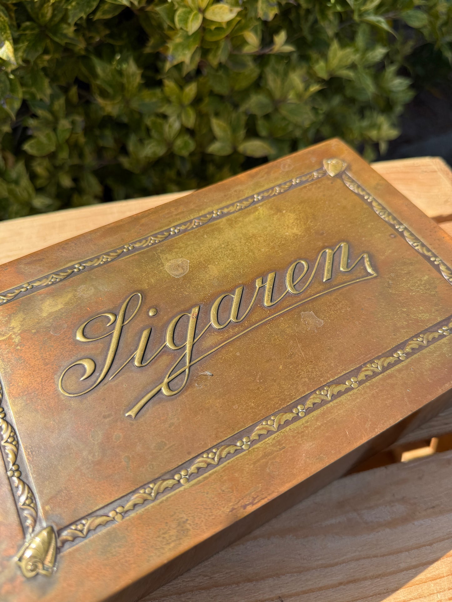 Vintage sigarendoos messing & hout